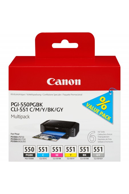 Canon Multipack de 6 cartouches d'encre PGI-550 CLI-551 PGBK C M Y BK GY
