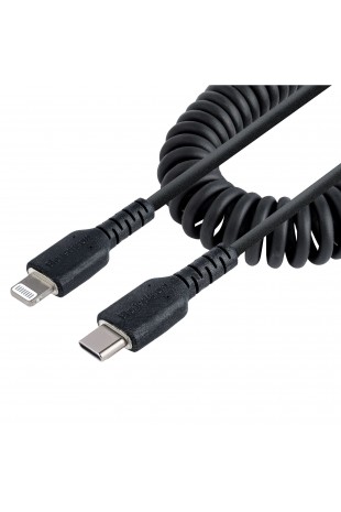StarTech.com 50cm USB-C naar Lightning Kabel, Zwart, MFi Gecertificeerd, iPhone Lader Spiraalkabel, Duurzame Aramidevezels,