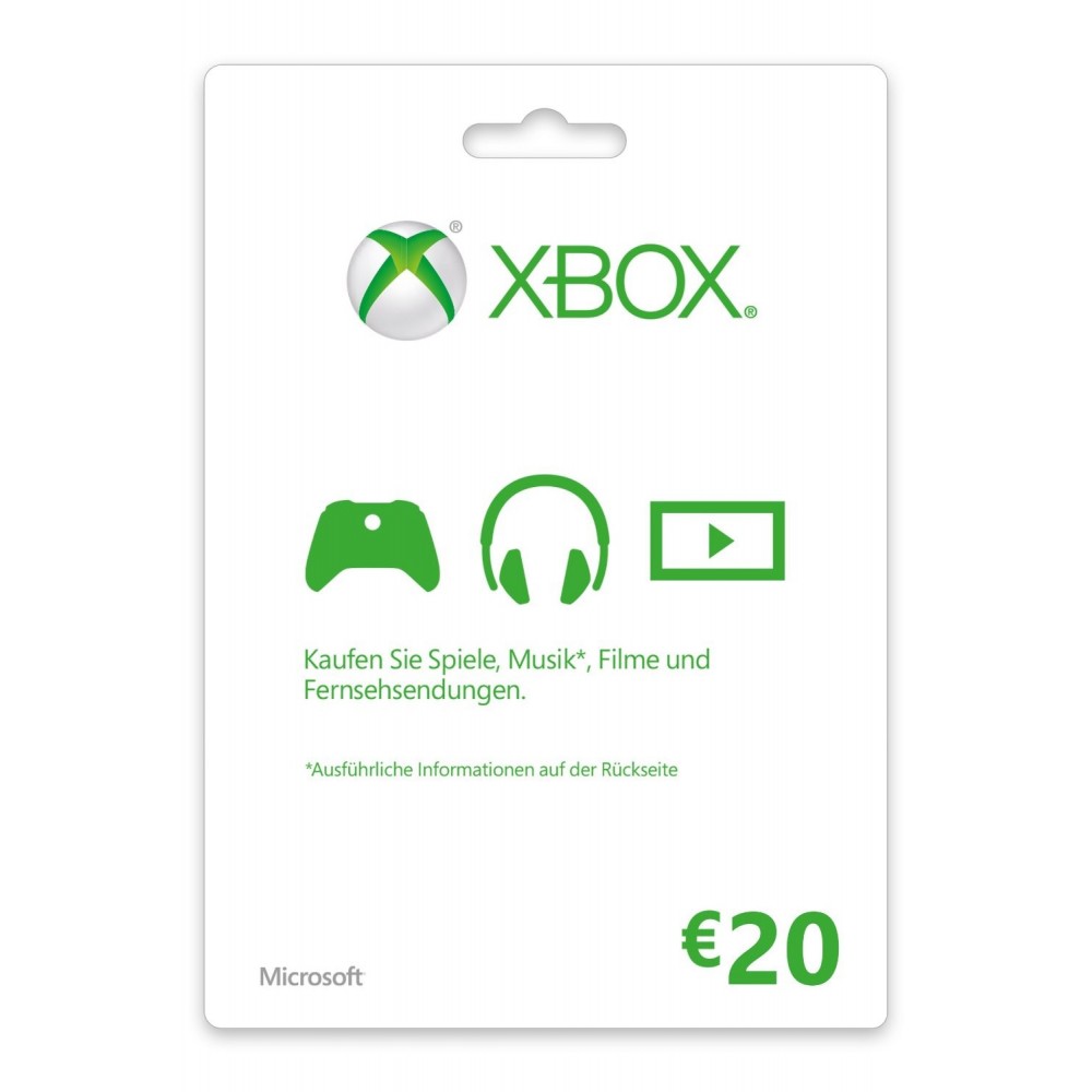 Microsoft Xbox LIVE Gift Card 20€ Videospel Cadeaukaart